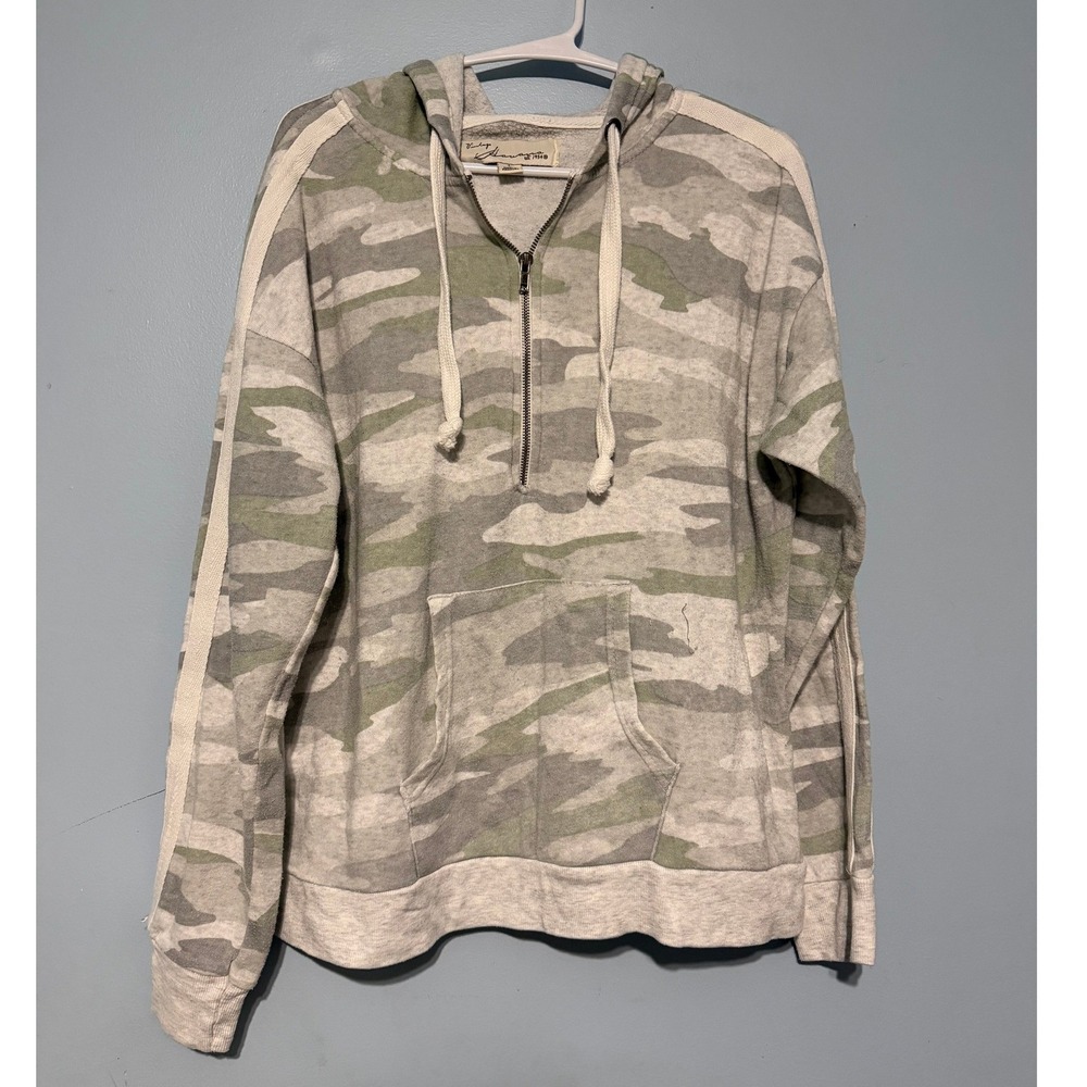Vintage Large Havana Quarter‎ Zip Hoodie Green Grey Camouflage Sweatshirt 1533